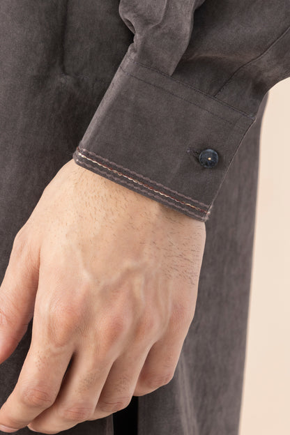 Charcoal Brown Suede Pathani Set for Men