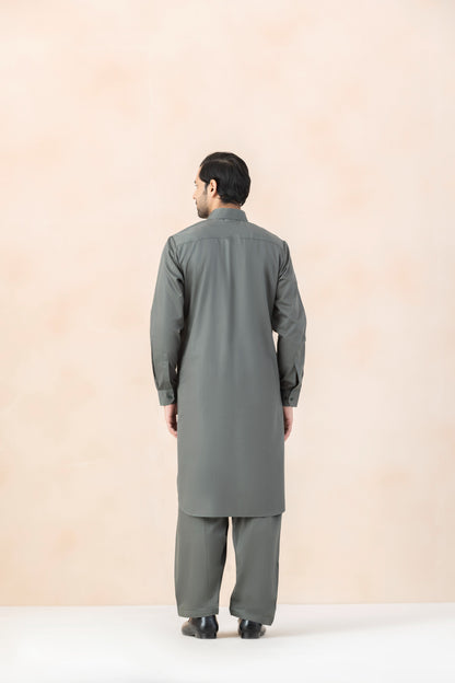 Men's Solid Stone Grey Pathani Set