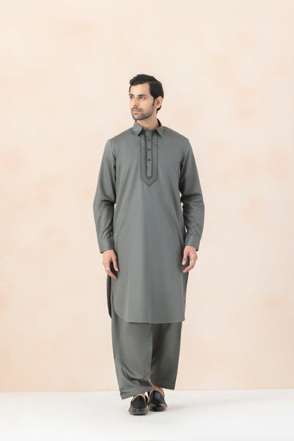 Men's Solid Stone Grey Pathani Set