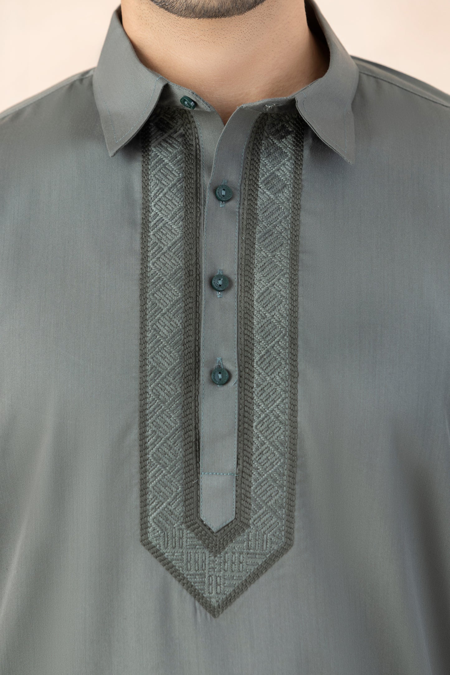 Men's Solid Stone Grey Pathani Set