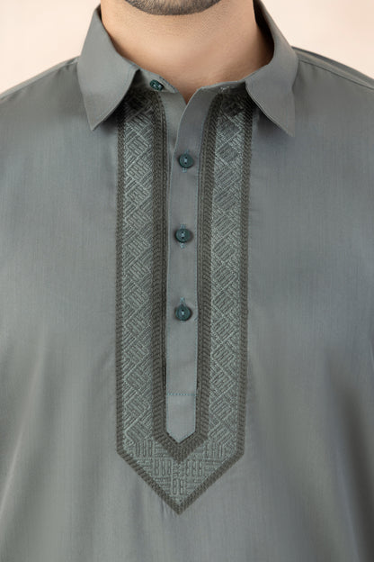 Men's Solid Stone Grey Pathani Set