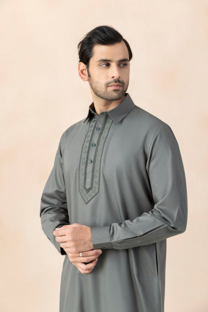Men's Solid Stone Grey Pathani Set