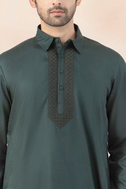 Men's Solid Dark Forest Green Pathani Set