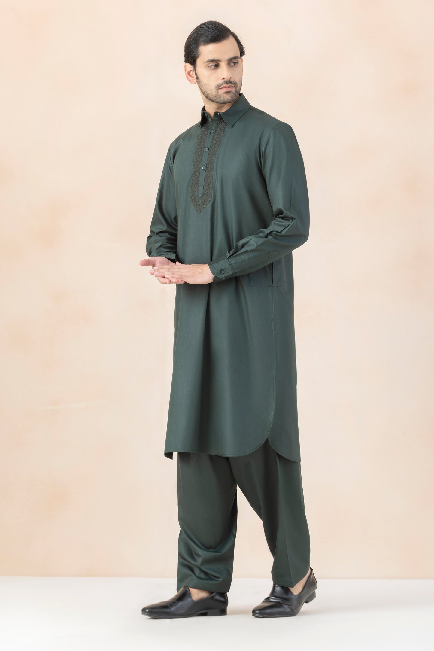 Men's Solid Dark Forest Green Pathani Set