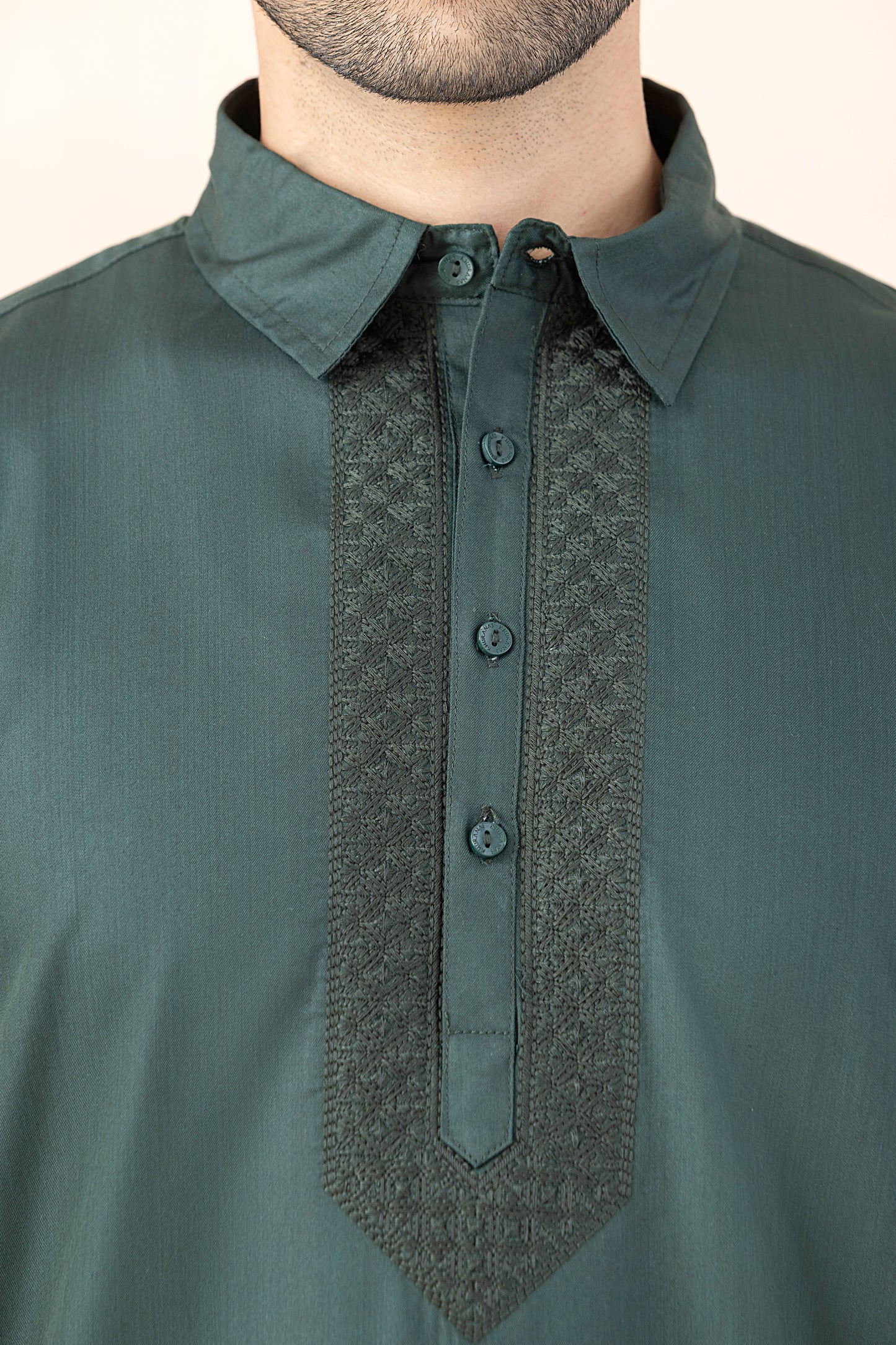 Men's Solid Dark Forest Green Pathani Set