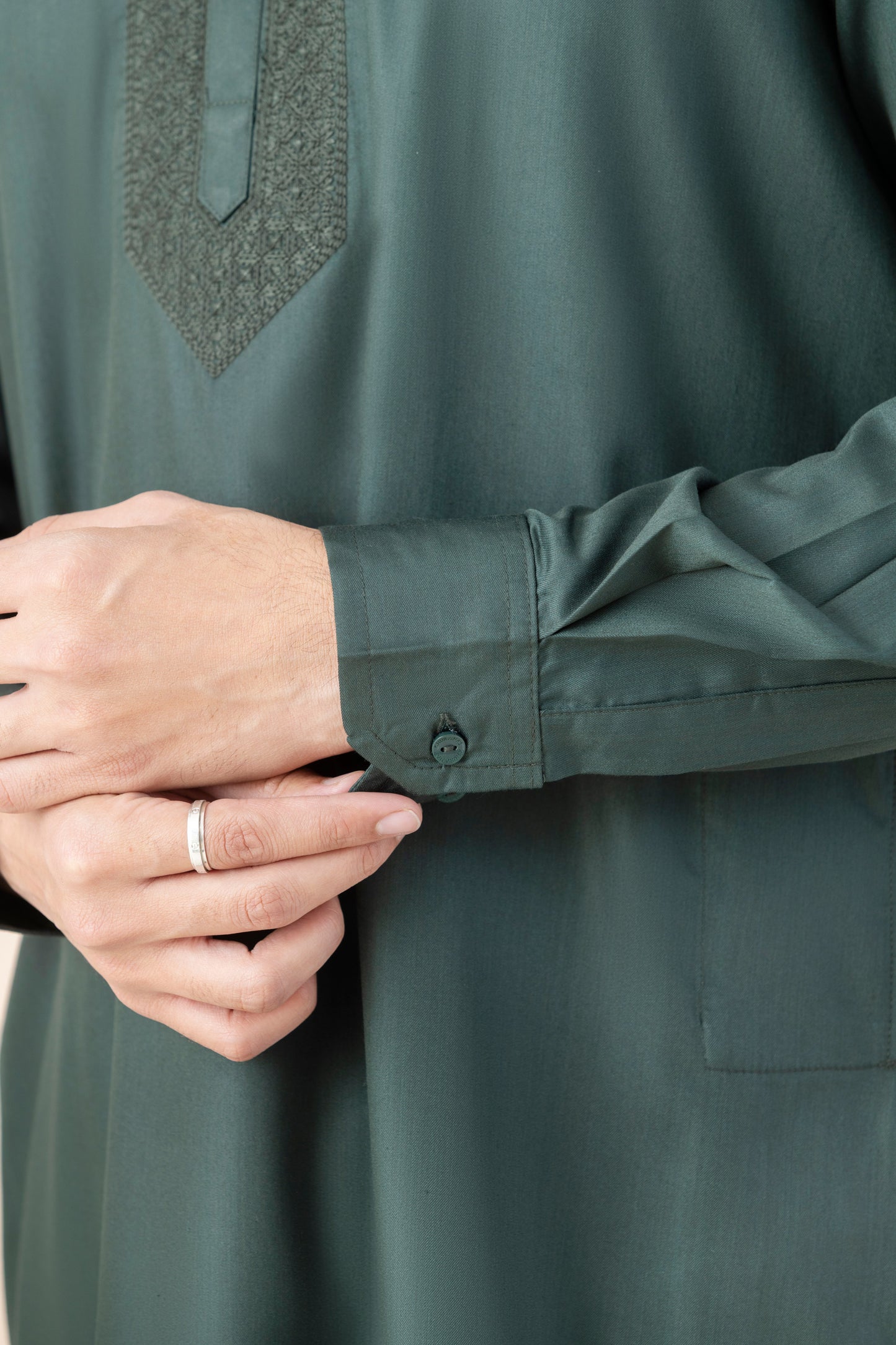 Men's Solid Dark Forest Green Pathani Set