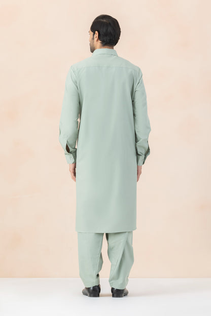Men's Solid Light Mint Green Pathani Set