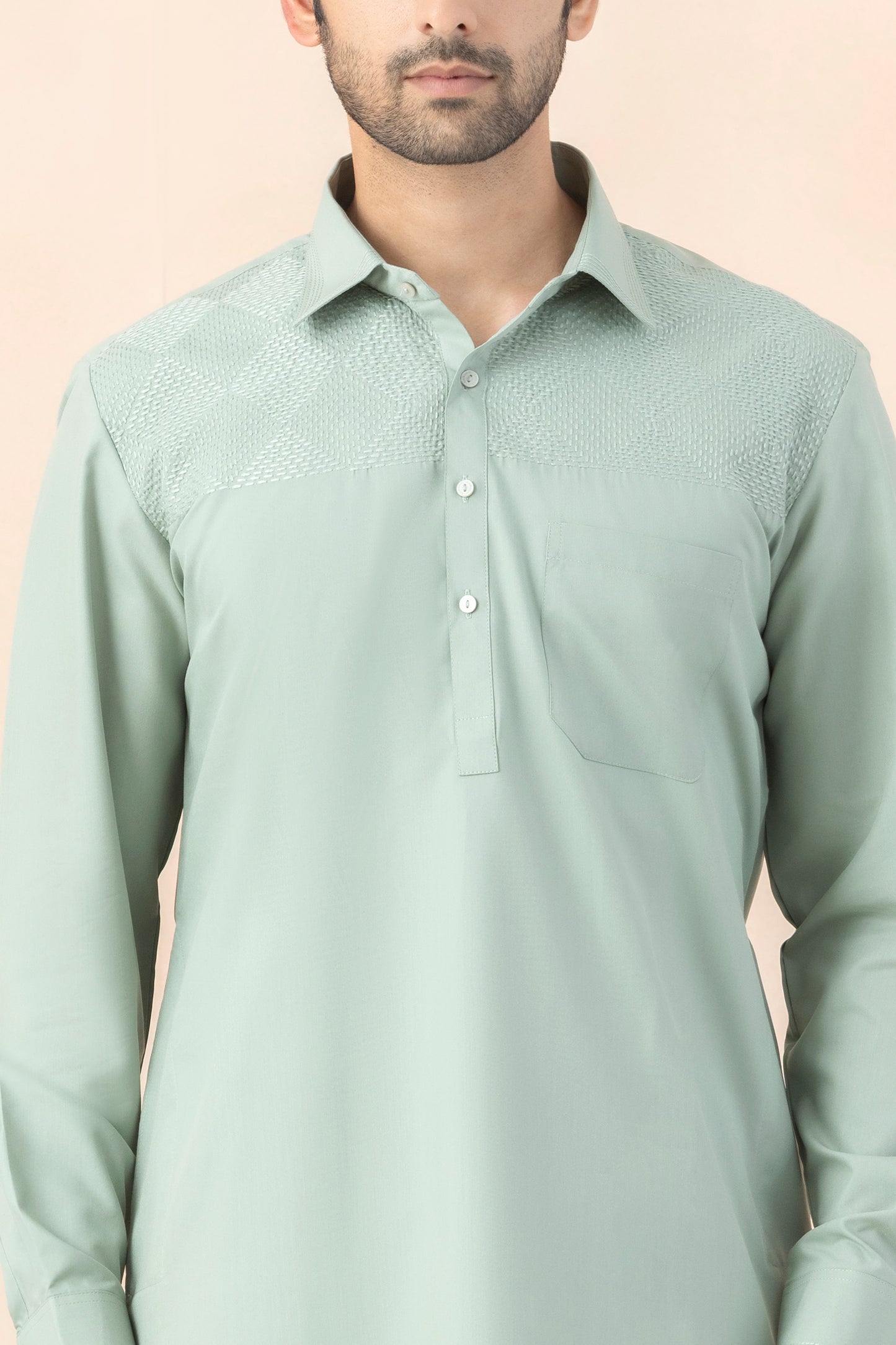 Men's Solid Light Mint Green Pathani Set