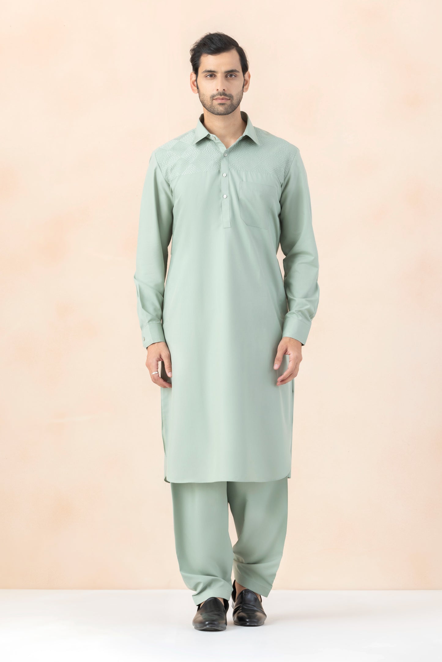 Men's Solid Light Mint Green Pathani Set