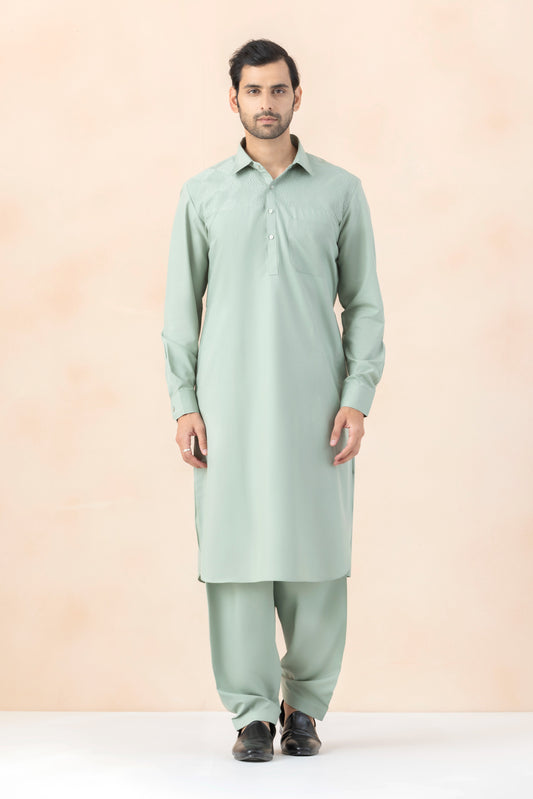 Men's Solid Light Mint Green Pathani Set