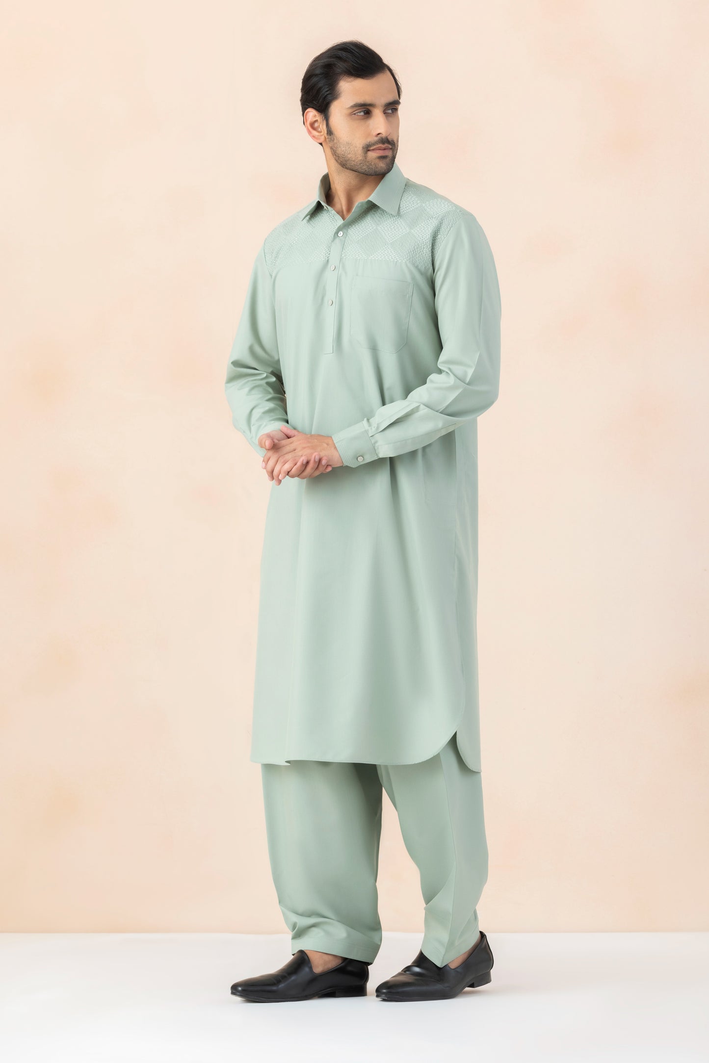 Men's Solid Light Mint Green Pathani Set