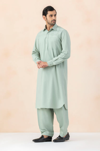 Men's Solid Light Mint Green Pathani Set
