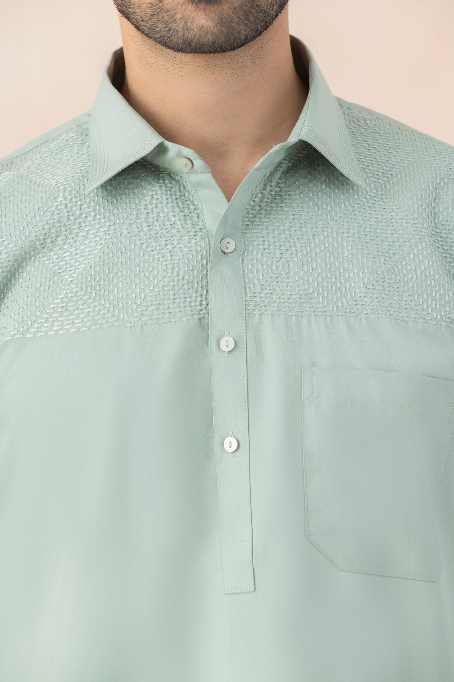 Men's Solid Light Mint Green Pathani Set