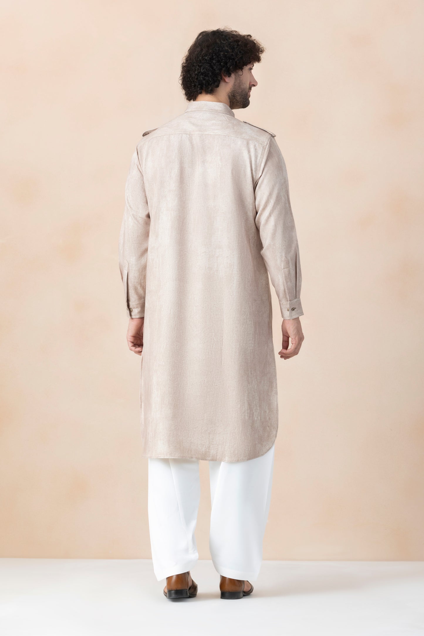Soft Beige Denim Pathani Set For Men