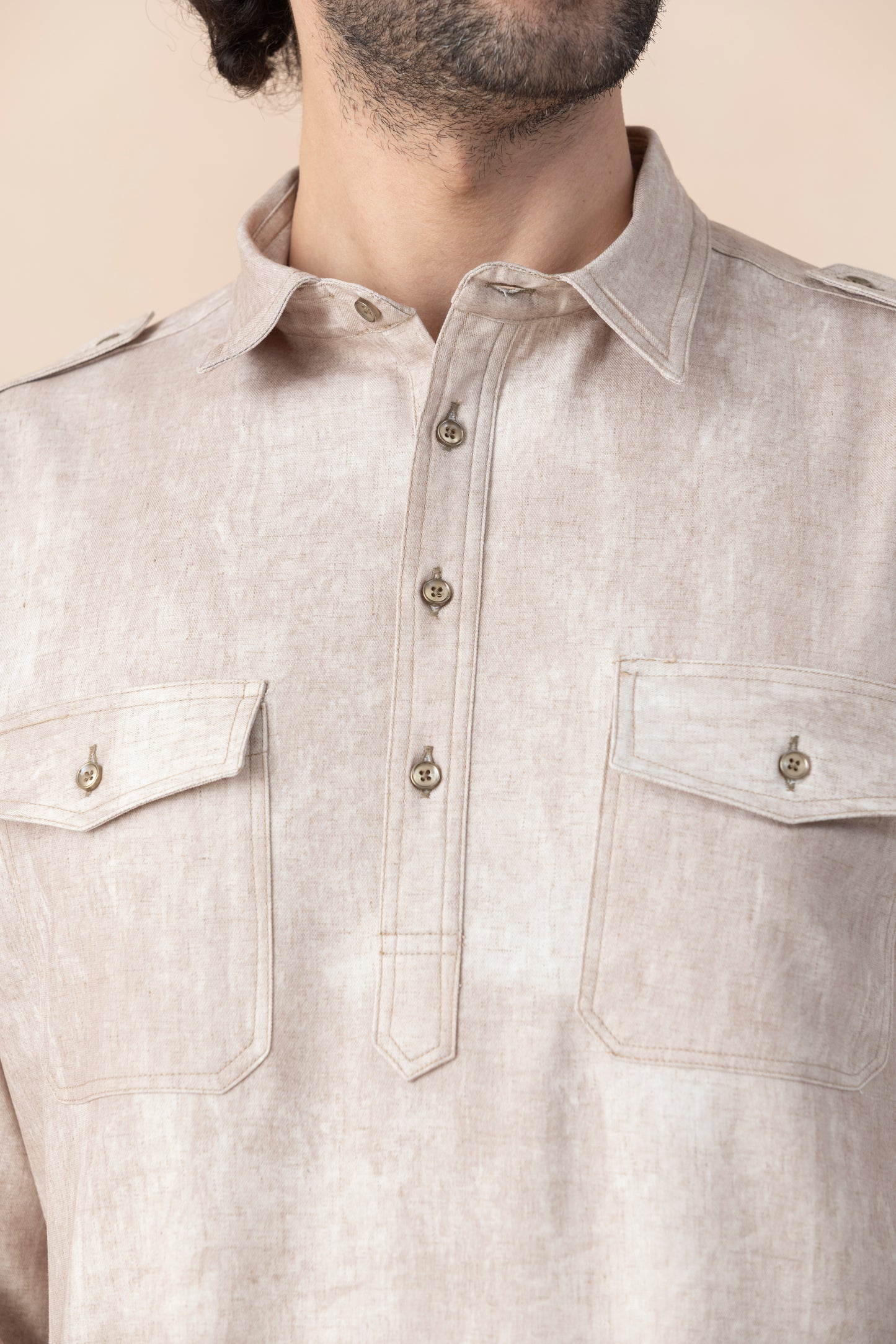 Soft Beige Denim Pathani Set For Men