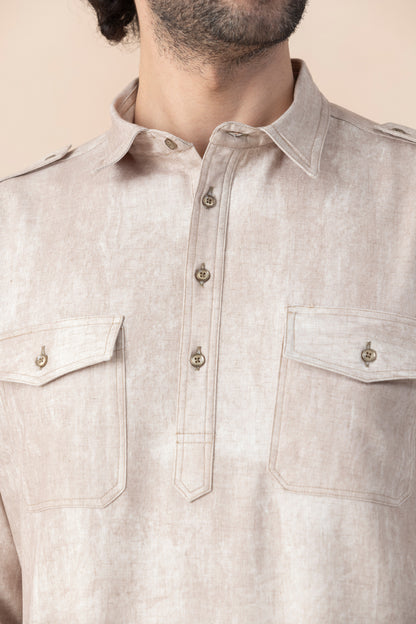 Soft Beige Denim Pathani Set For Men