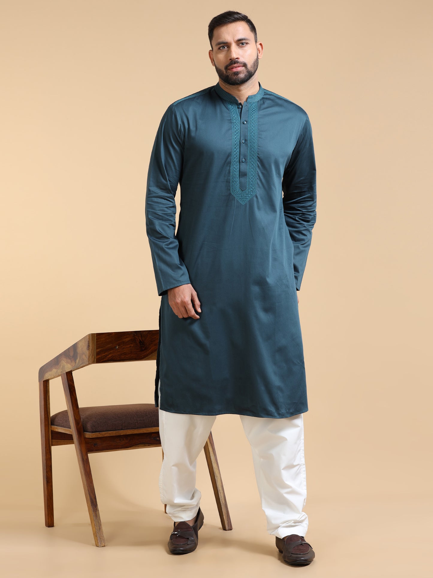 Men's Teal Blue Kurta Pyjama Set
