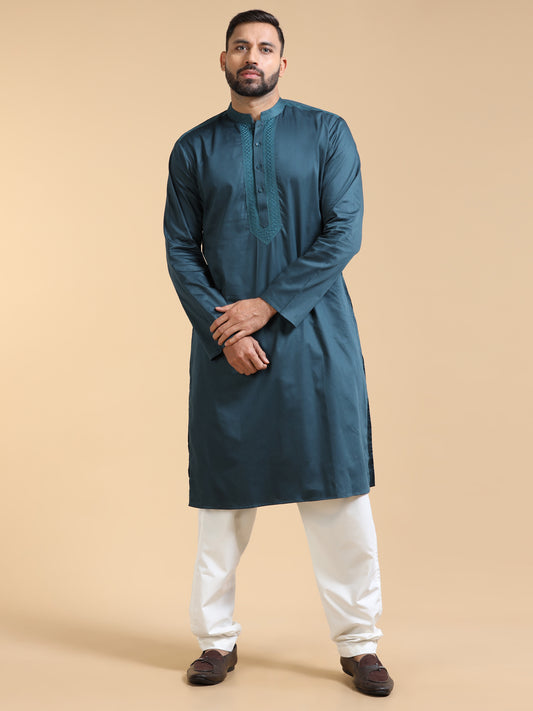 Men's Teal Blue Kurta Pyjama Set