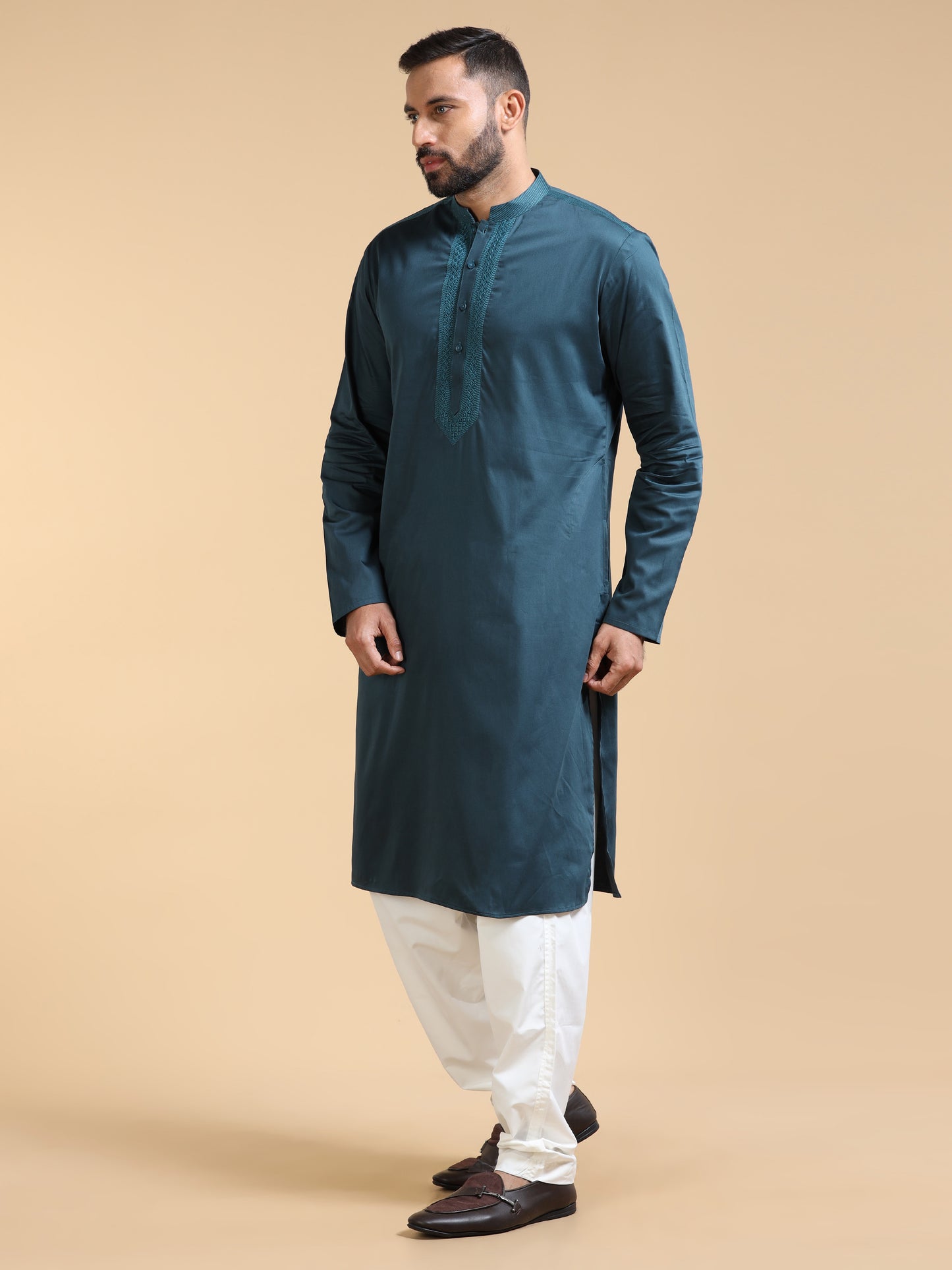 Men's Teal Blue Kurta Pyjama Set