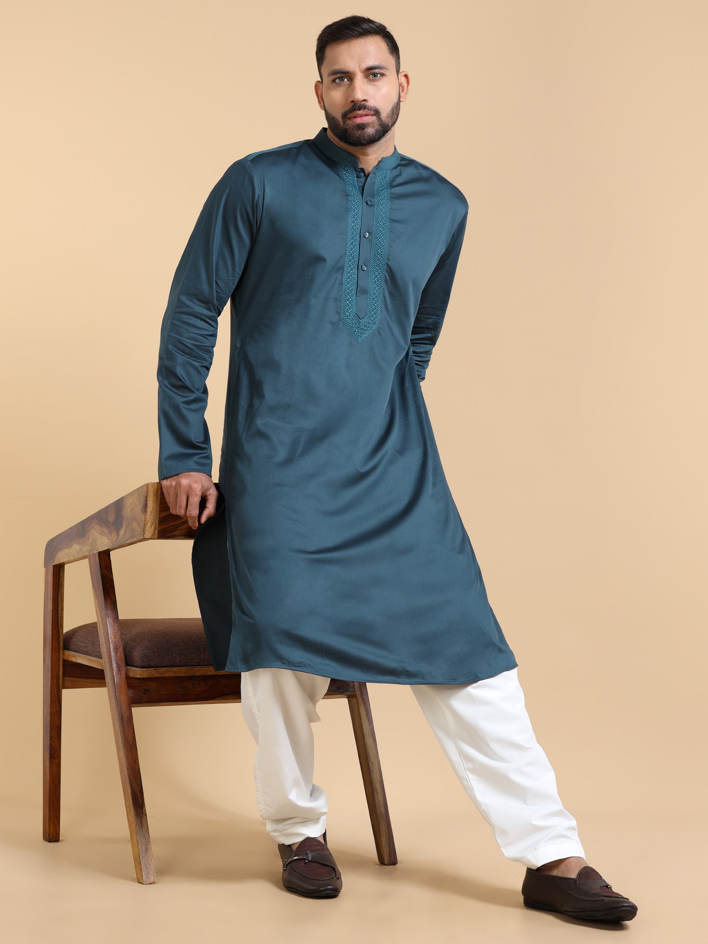 Men's Teal Blue Kurta Pyjama Set