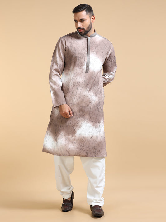 Men’s Dark Brown Double Toned Crush Pattern Kurta Set