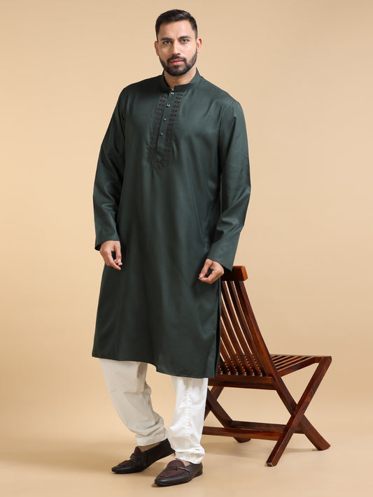 Men's Bottle Green Kurta Pajama Set