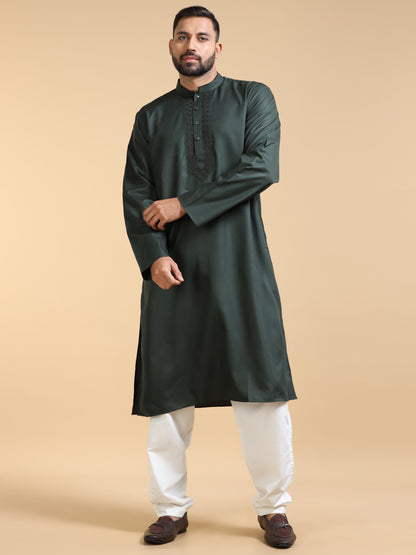 Men's Bottle Green Kurta Pajama Set