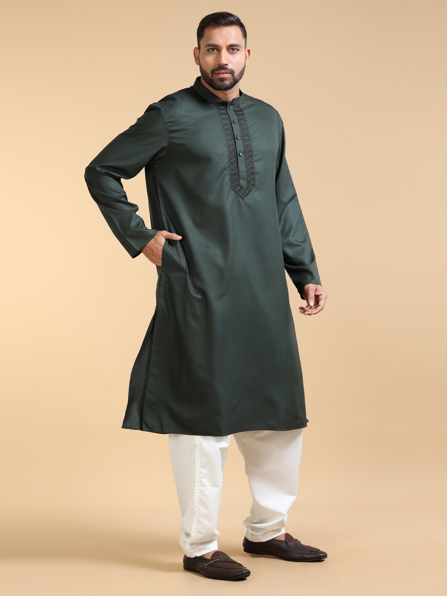 Men's Bottle Green Kurta Pajama Set