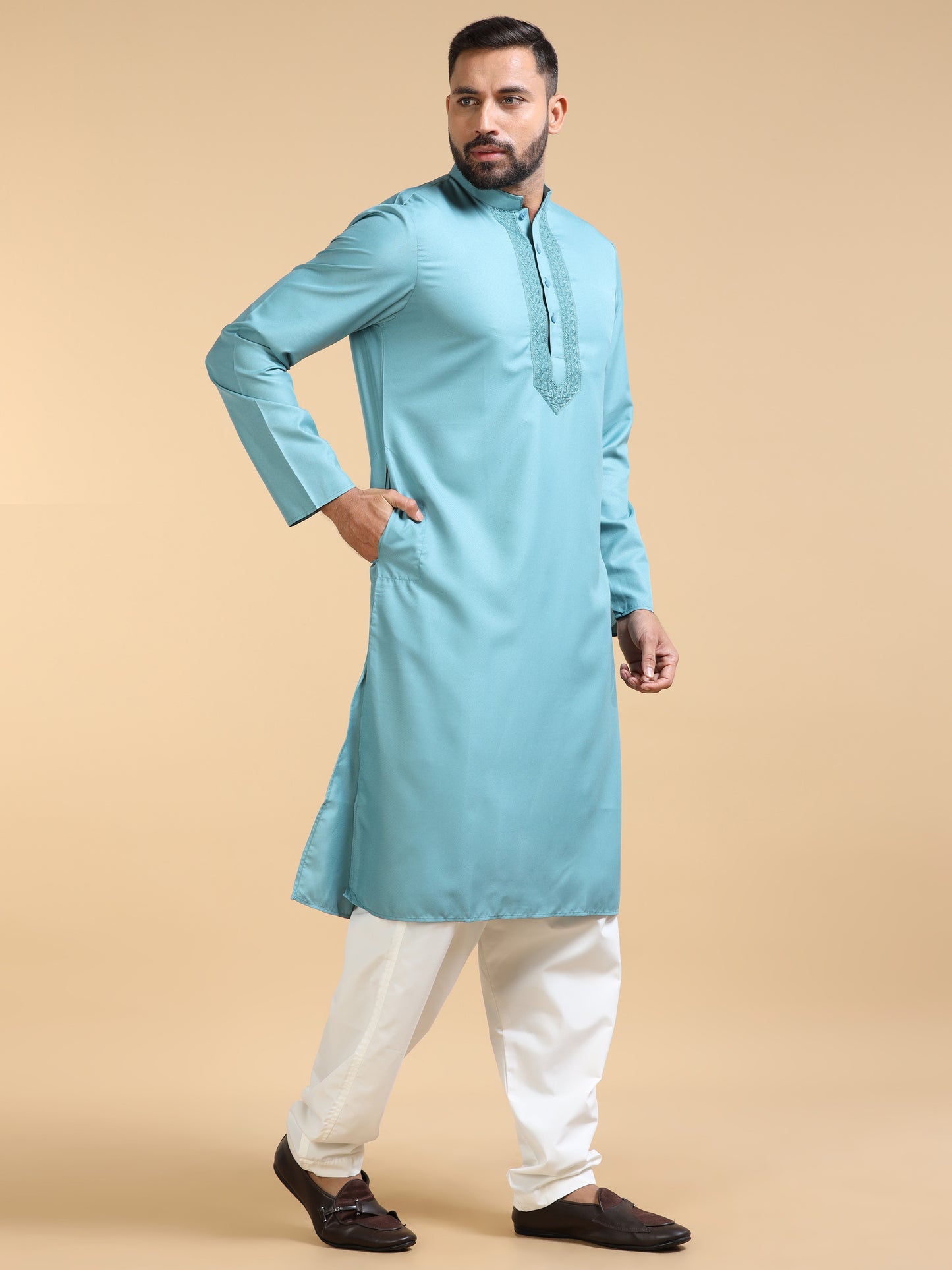 Men's Light Blue Kurta Pyjama Set
