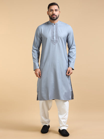 Men's Light Grey Kurta Pajama Set