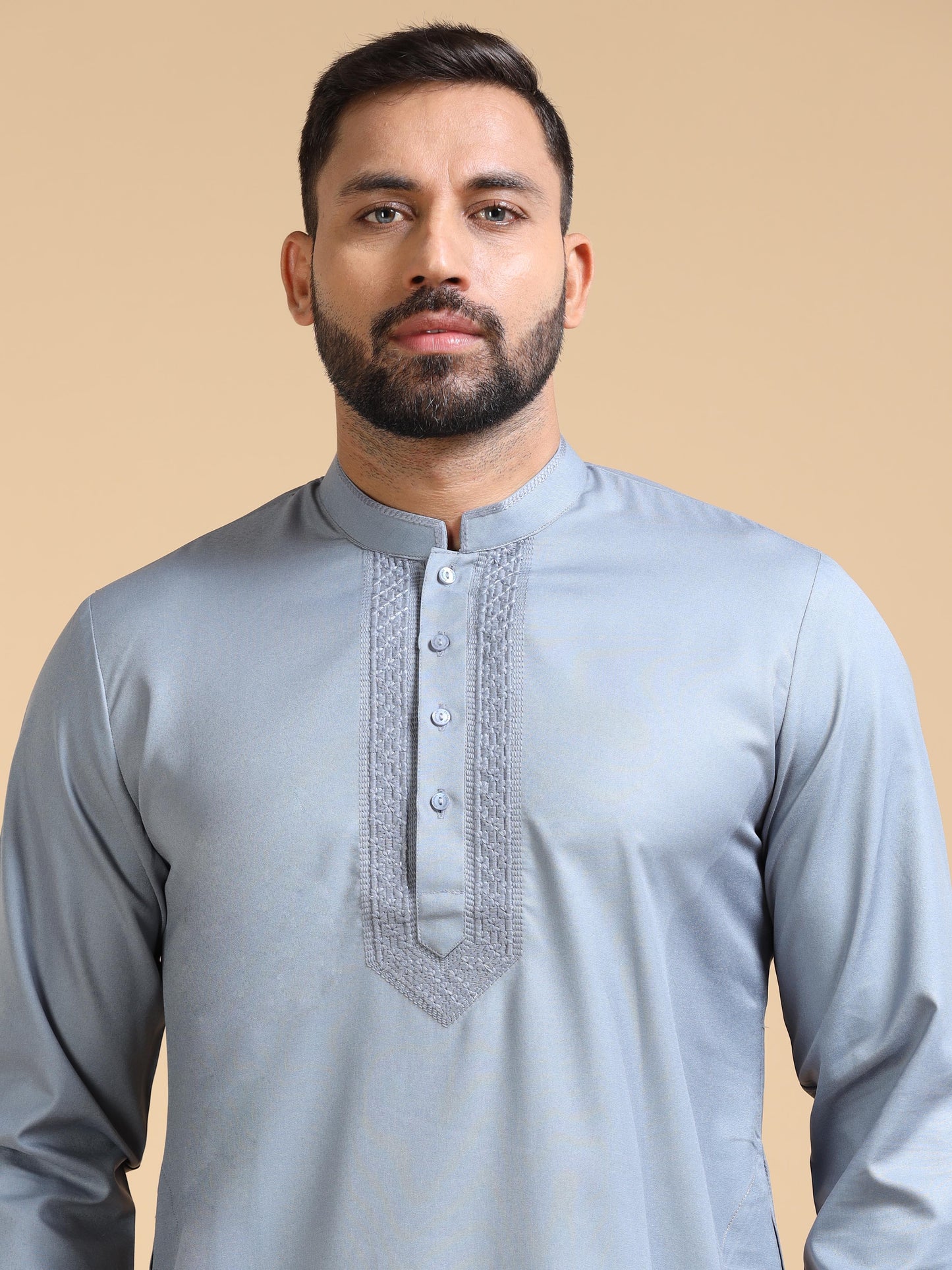 Men's Light Grey Kurta Pajama Set