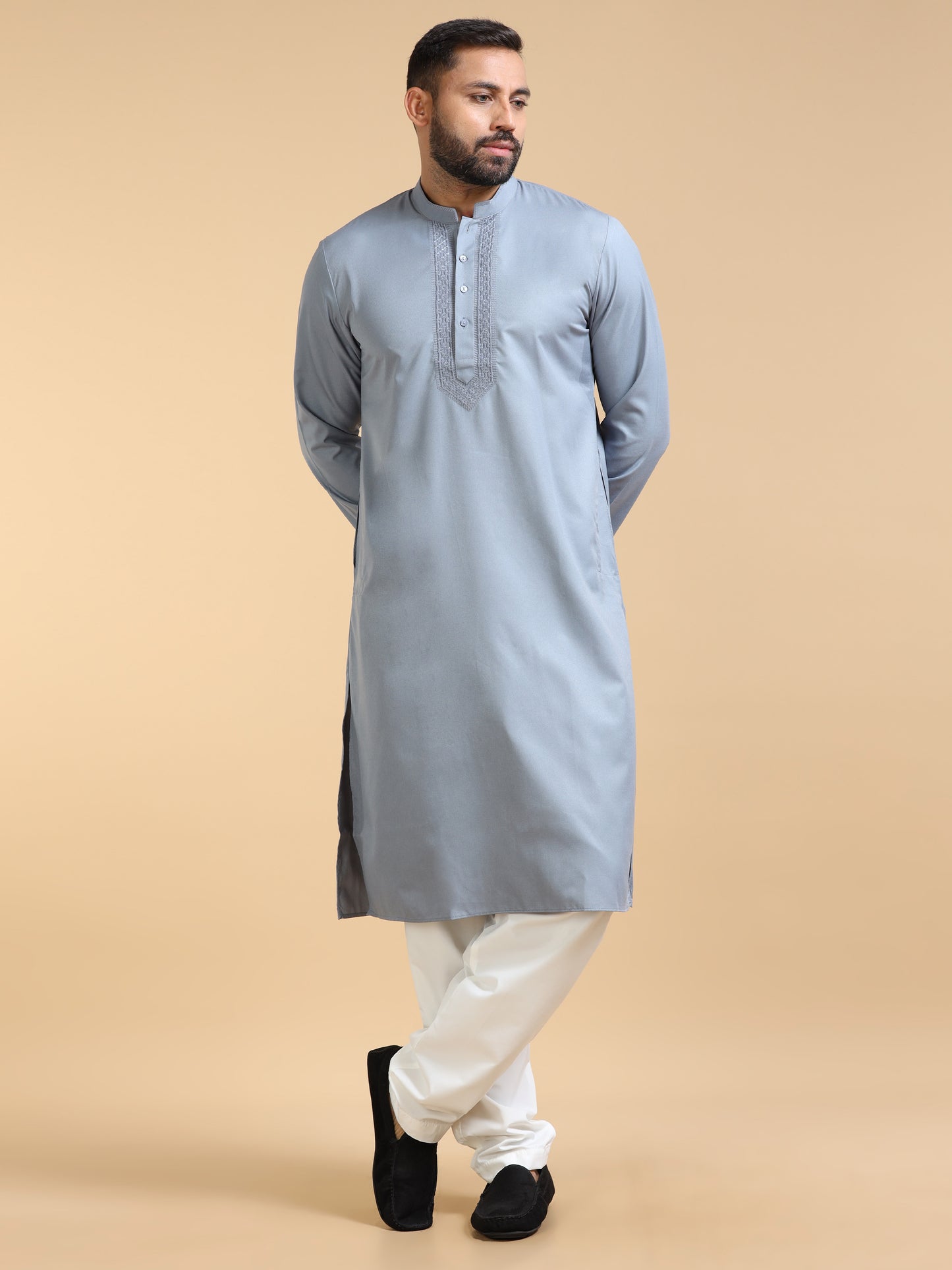 Men's Light Grey Kurta Pajama Set