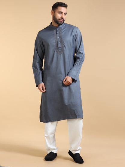 Men's Dark Grey Kurta Pajama Set