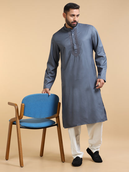 Men's Dark Grey Kurta Pajama Set