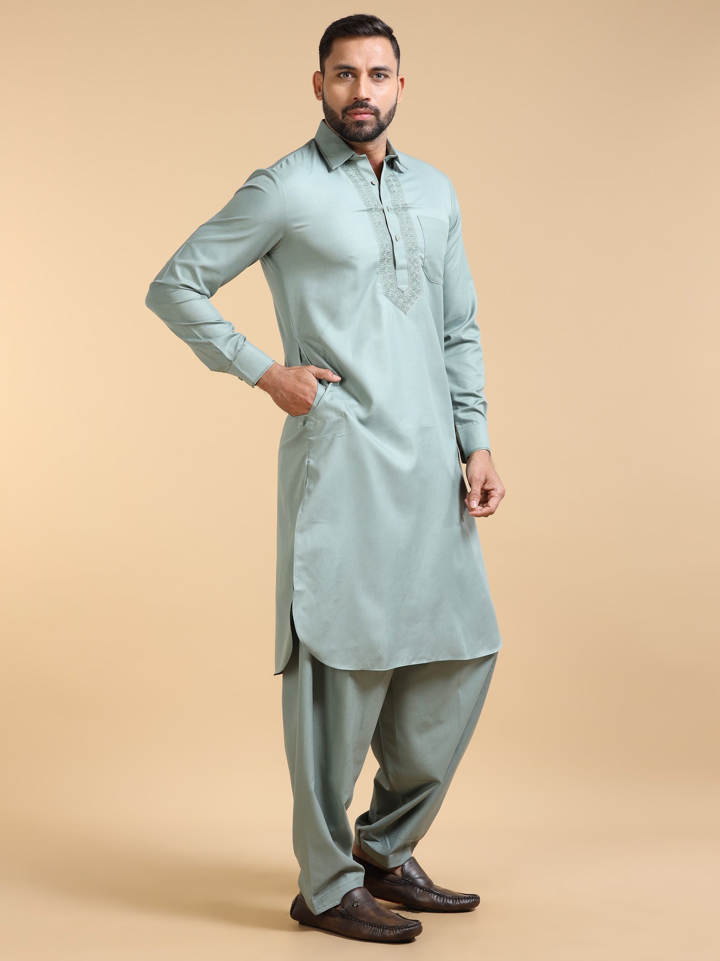 Men’s Pista Green Pathani Set