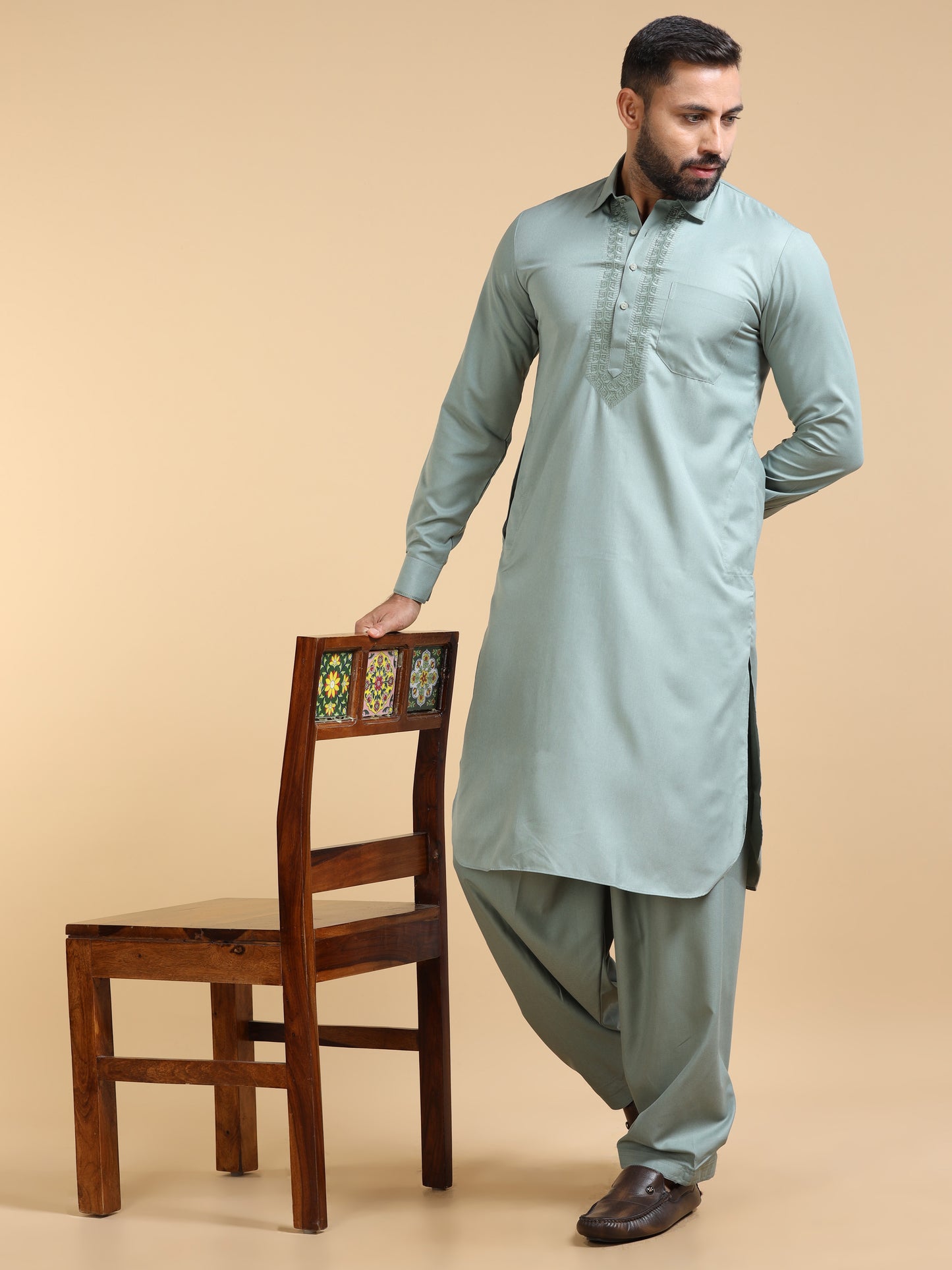 Men’s Pista Green Pathani Set