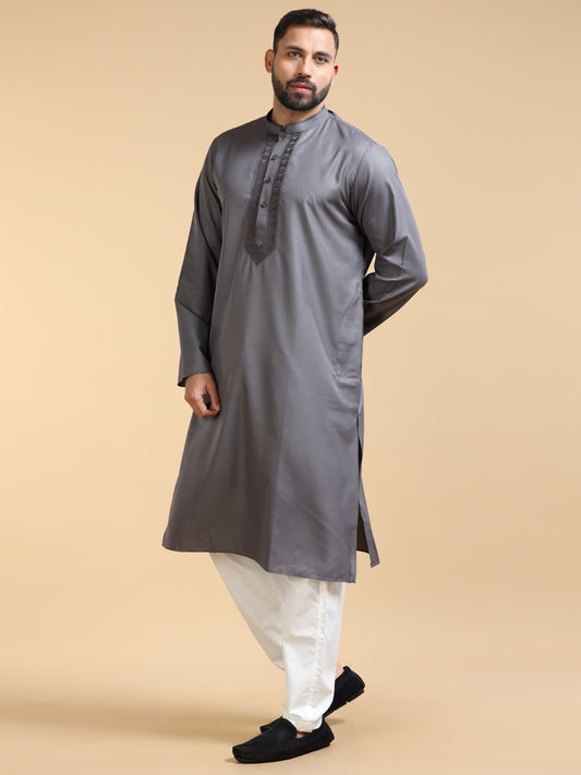 Men's Slate Grey Kurta Pyjama Set