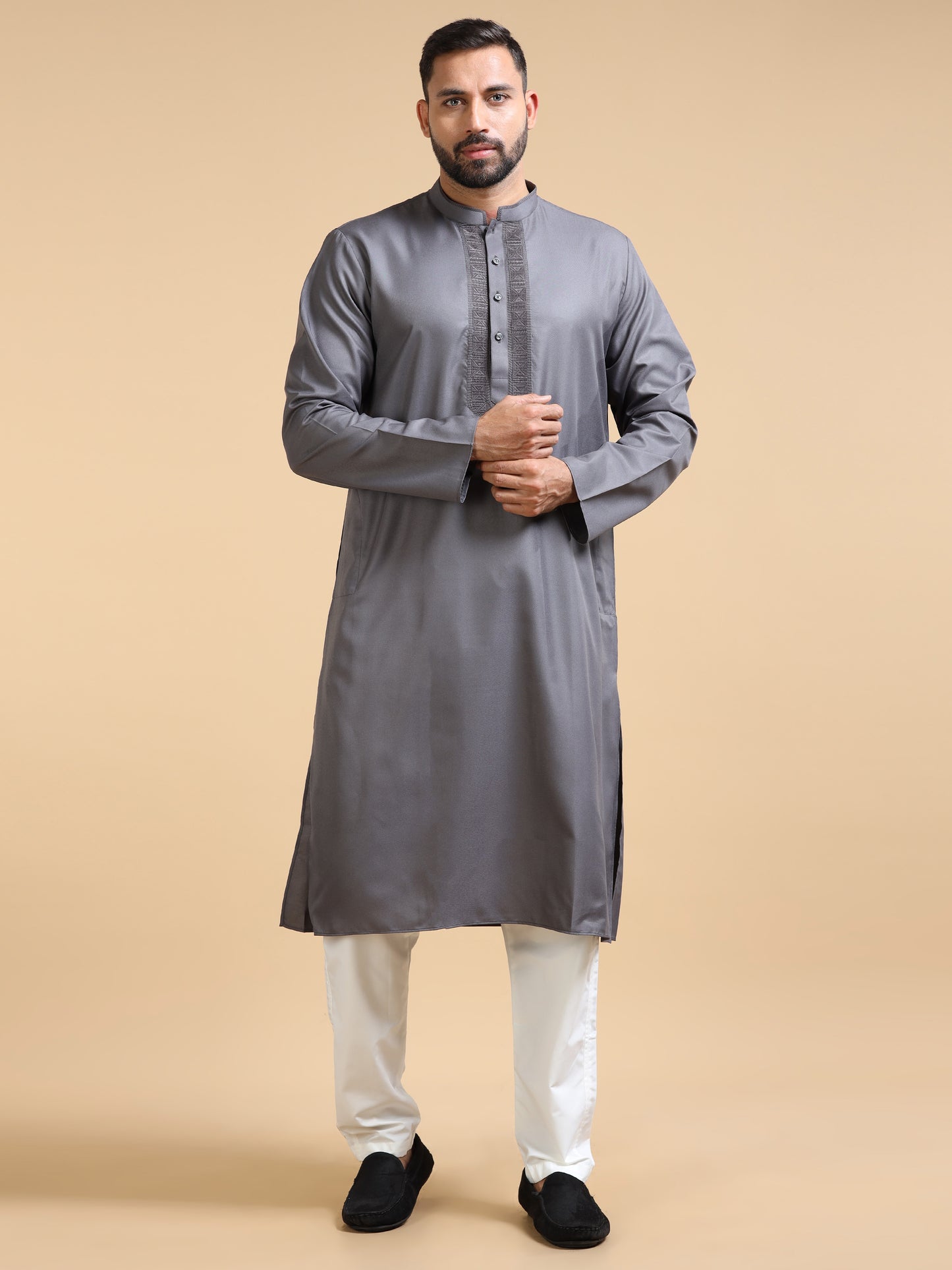 Men's Slate Grey Kurta Pyjama Set
