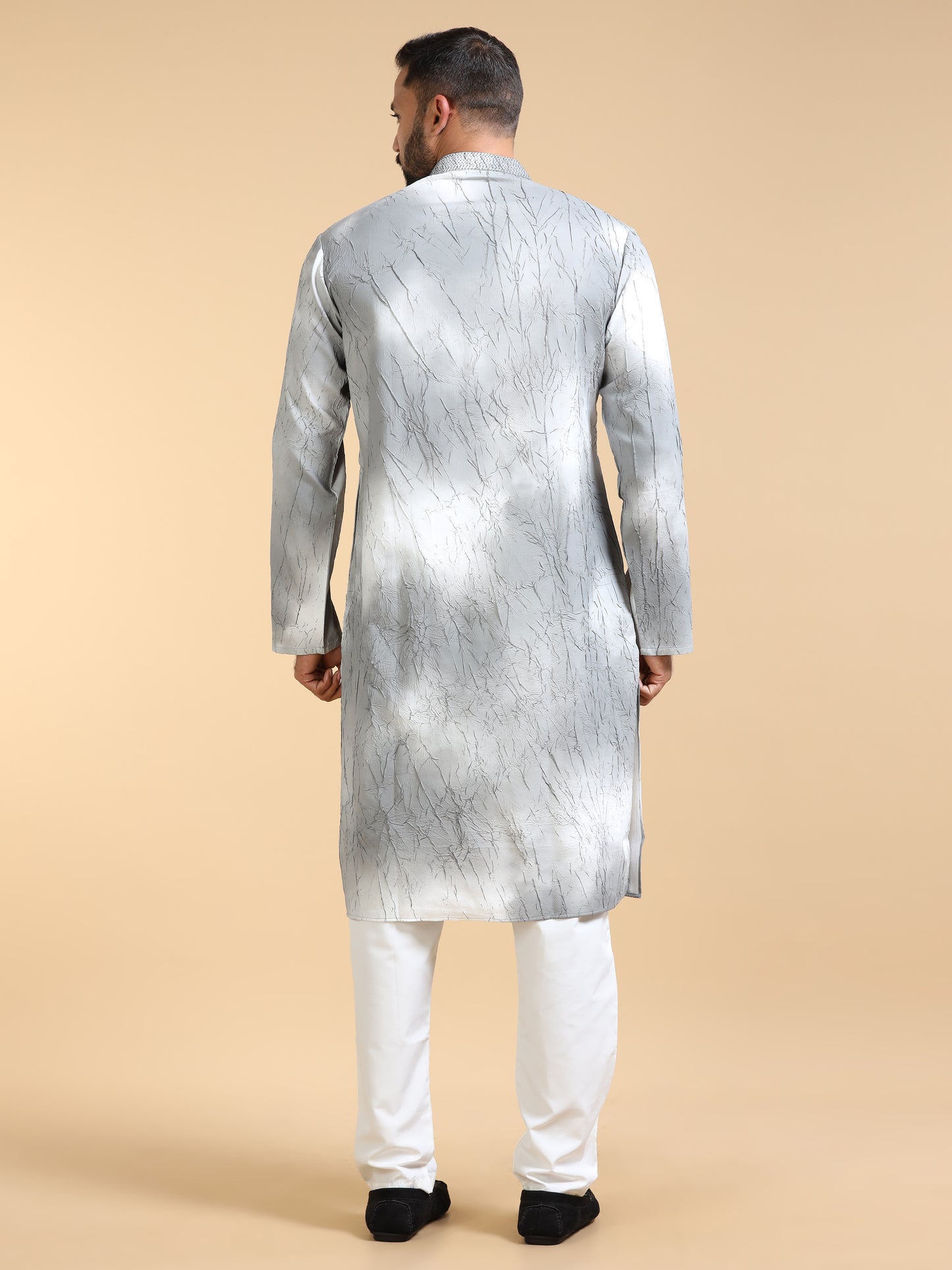 Men’s Grey Double Toned Crush Pattern Kurta Set