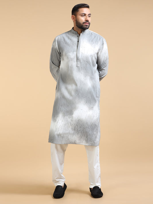 Men’s Grey Double Toned Crush Pattern Kurta Set