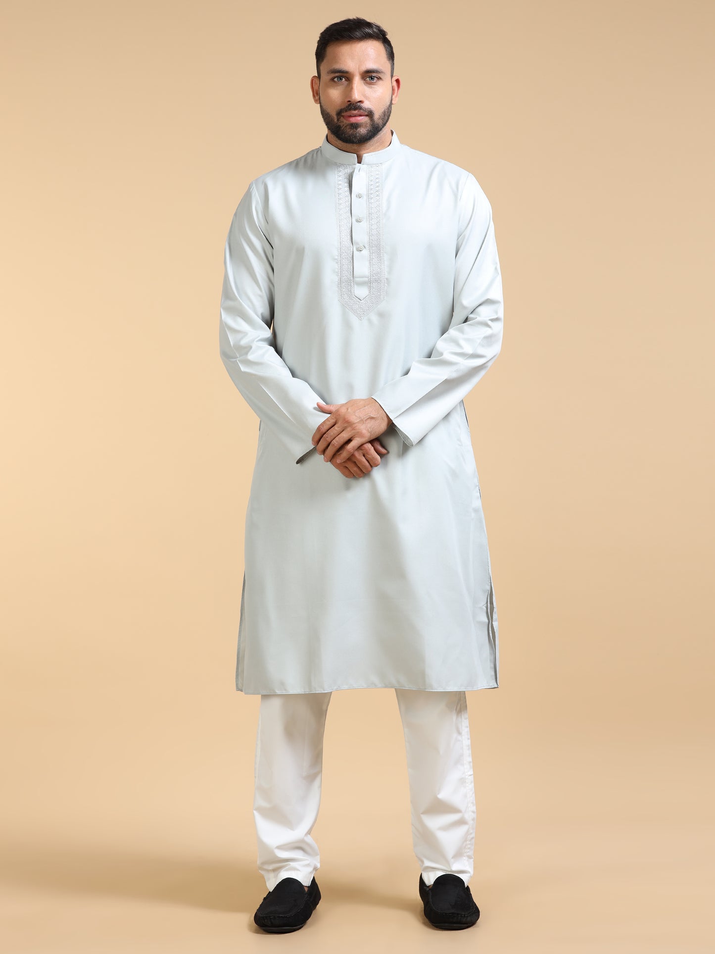 Men's Pearl Grey Kurta Pajama Set