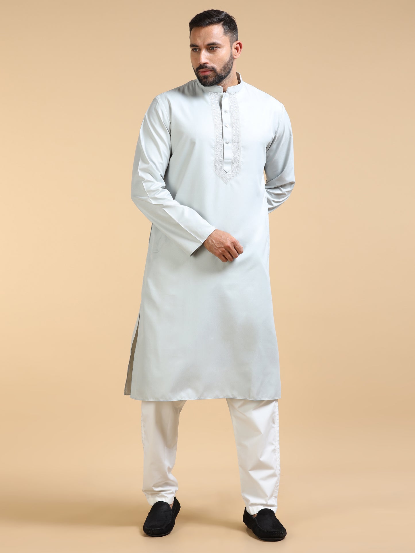 Men's Pearl Grey Kurta Pajama Set