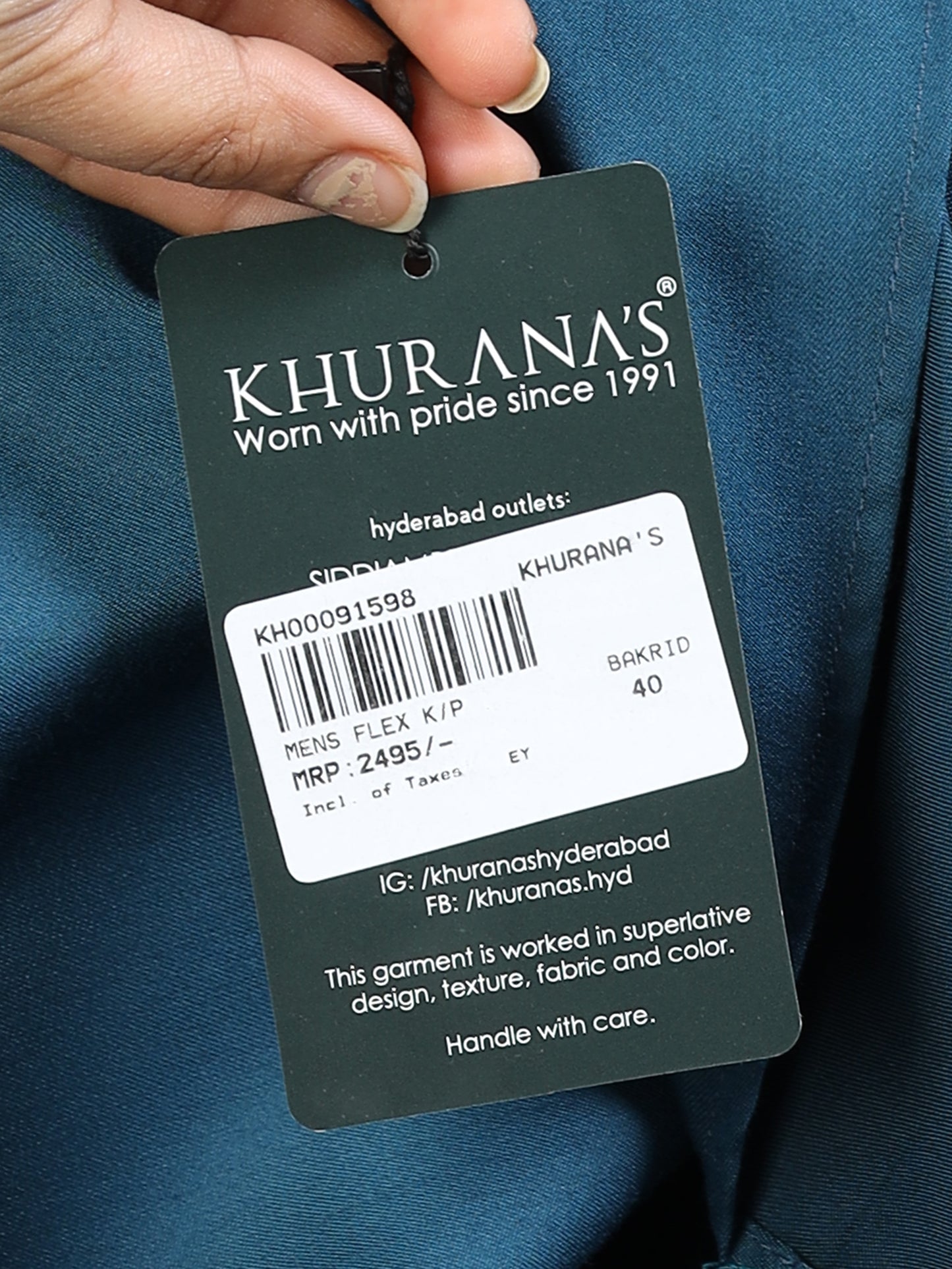 Men's Teal Blue Kurta Pyjama Set
