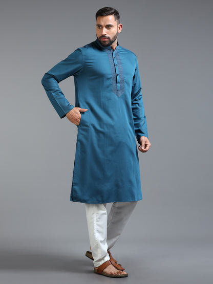 Men's Peacock Blue Kurta Pajama Set