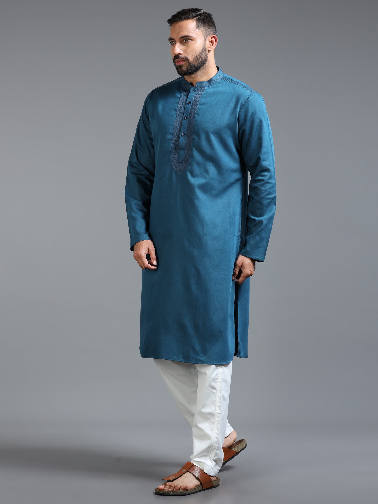 Men's Peacock Blue Kurta Pajama Set