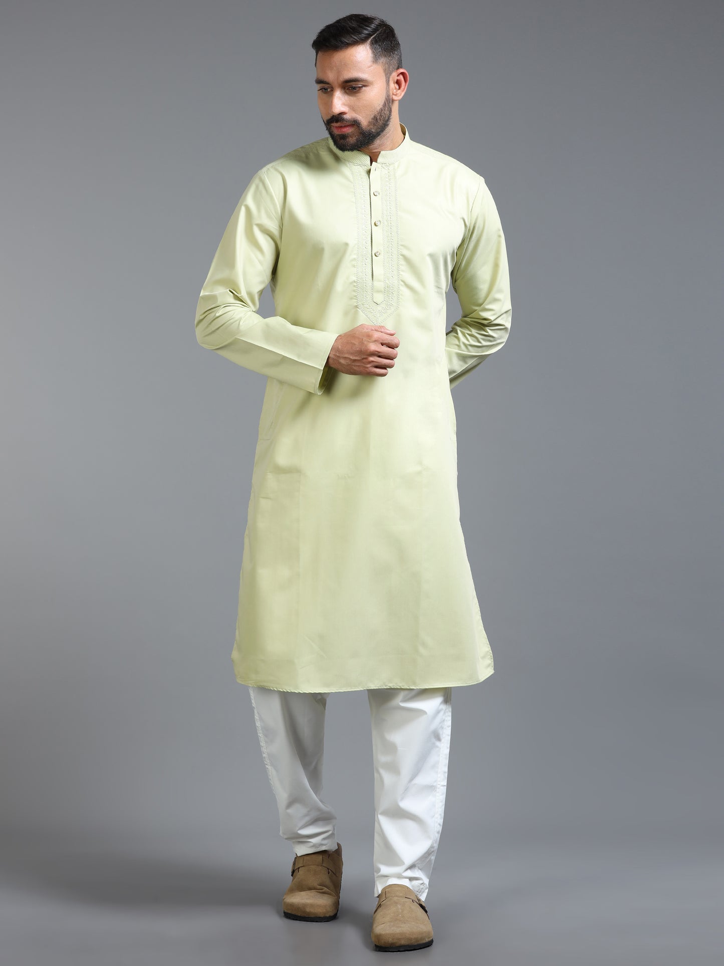 Men’s Lime Green Cotton Kurta Set