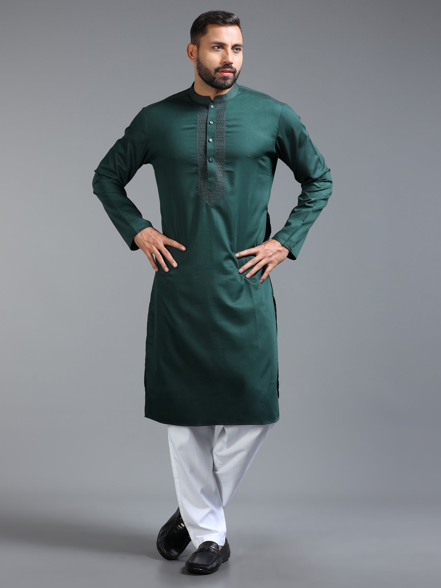 Men's Bottle Green Kurta Pajama Set
