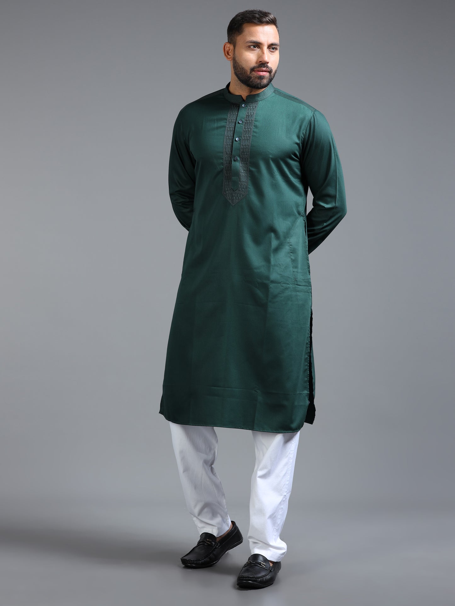 Men's Bottle Green Kurta Pajama Set