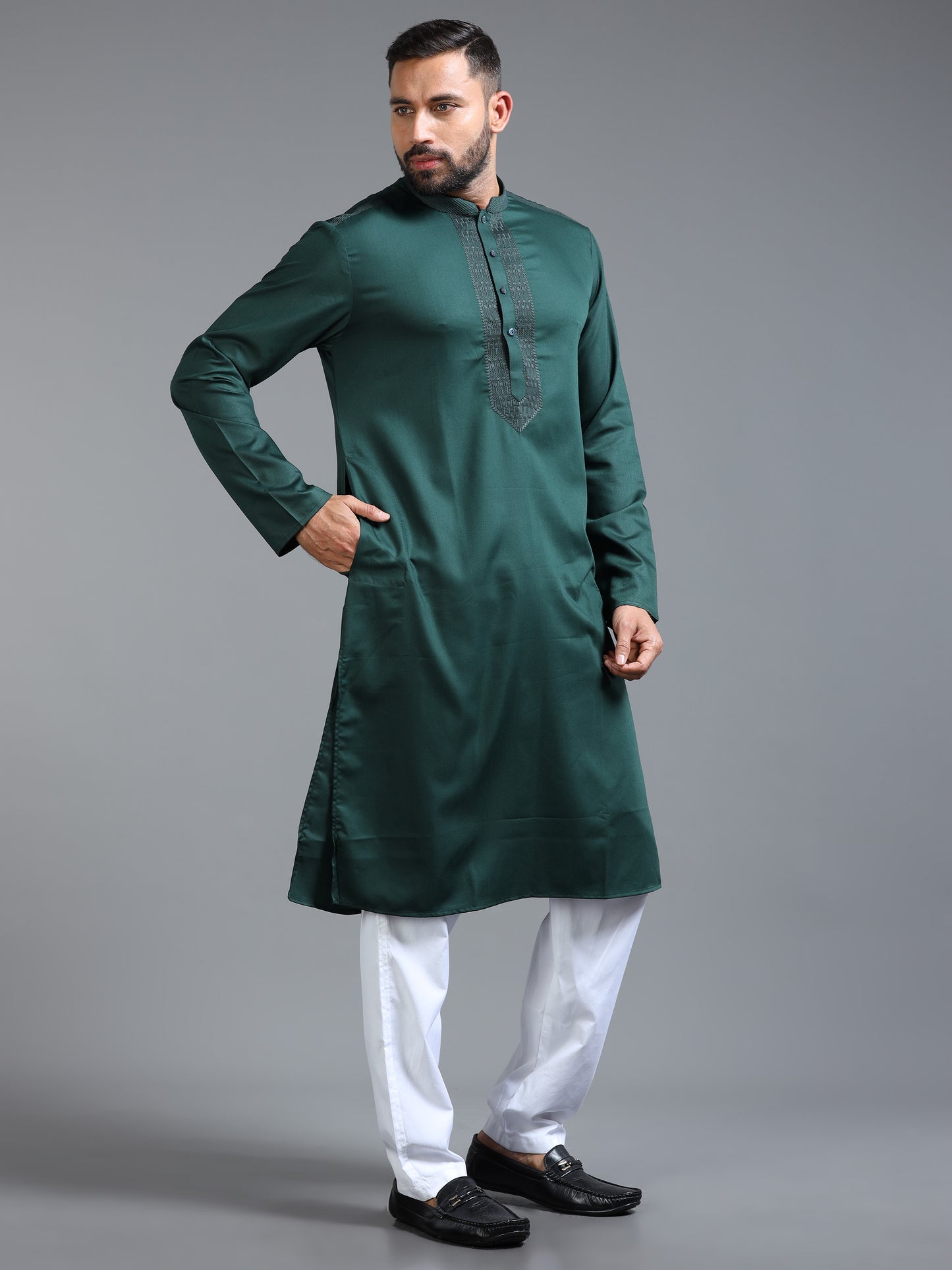 Men's Bottle Green Kurta Pajama Set
