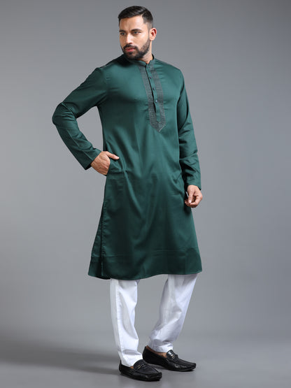 Men's Bottle Green Kurta Pajama Set